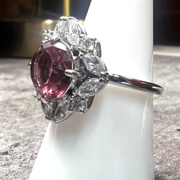 Ring Bomb Party Ring size 8 NWOT purple gestone CZ accent stones silver color ba - Picture 4 of 6